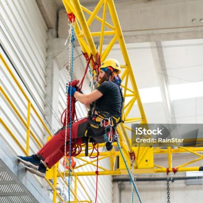 Rope access technician is working Rope access technician is working